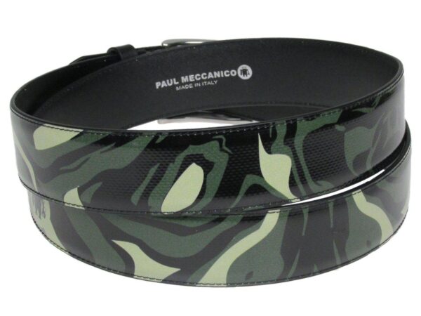 MAN'S BELT GREEN COLOUR CAMOUFLAGE FANTASY MADE OF LORRY TARPAULIN. - Unique Pieces Paul Meccanico