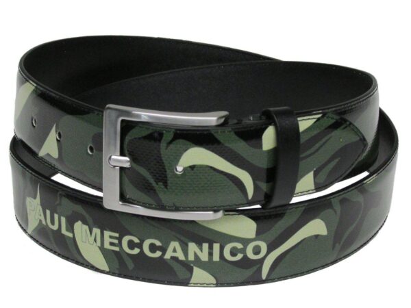 MAN'S BELT GREEN COLOUR CAMOUFLAGE FANTASY MADE OF LORRY TARPAULIN. - Unique Pieces Paul Meccanico