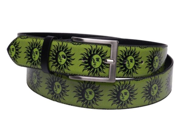 MAN'S BELT GREEN COLOUR WITH STYLIZED SUN. - Unique Pieces Paul Meccanico