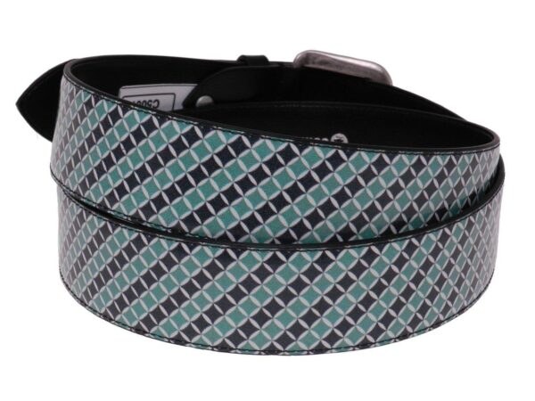 MAN'S BELT GREY, WHITE AND LIGHT GREEN COLOURS GEOMETRIC FANTASY. - Paul Meccanico