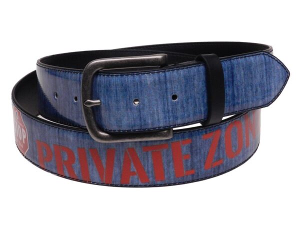 MAN'S BELT JEANS EFFECT "PRIVATE ZONE PM" MADE OF LORRY TARPAULIN. - Paul Meccanico