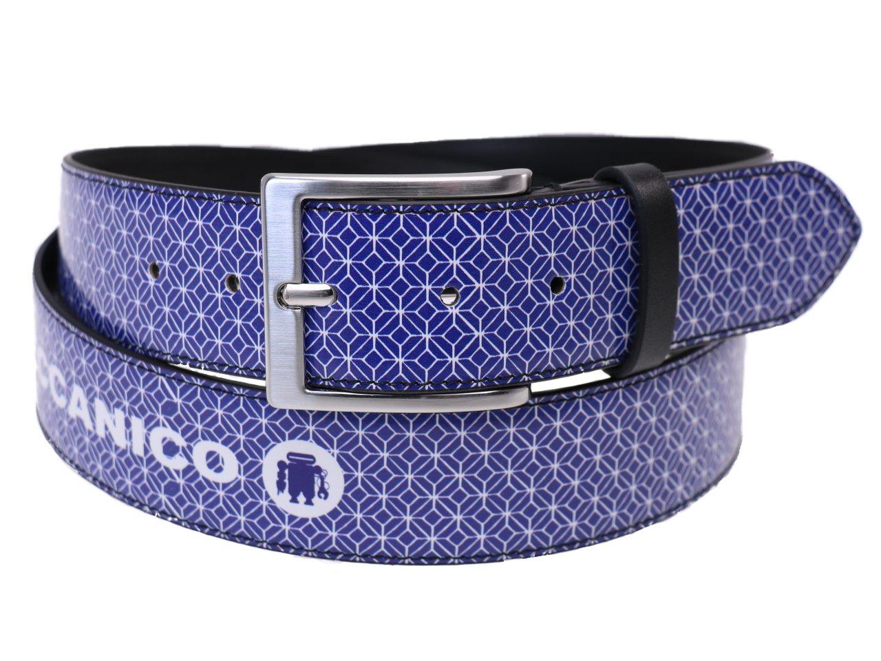 MAN'S BELT LIGHT BLUE AND WHITE GEOMETRIC FANTASY MADE OF LORRY TARPAULIN. - Unique Pieces Paul Meccanico
