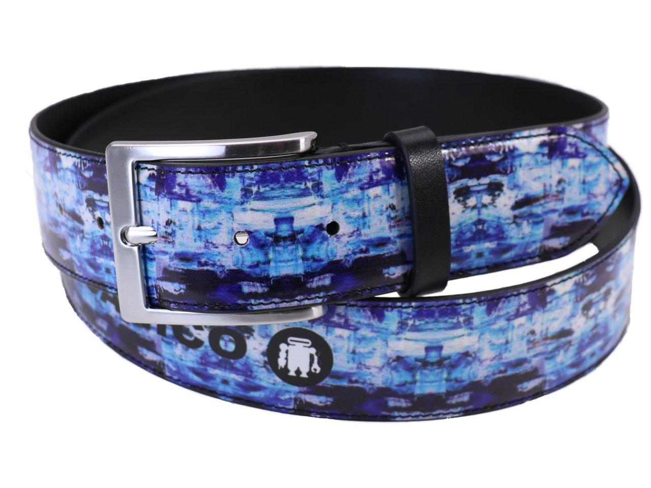 MAN'S BELT LIGHT BLUE COLOUR TIE DYE FANTASY MADE OF LORRY TARPAULIN. - Unique Pieces Paul Meccanico