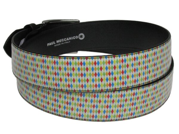 MAN'S BELT MULTICOLOR GEOMETRIC FANTASY MADE OF LORRY TARPAULIN. - Unique Pieces Paul Meccanico