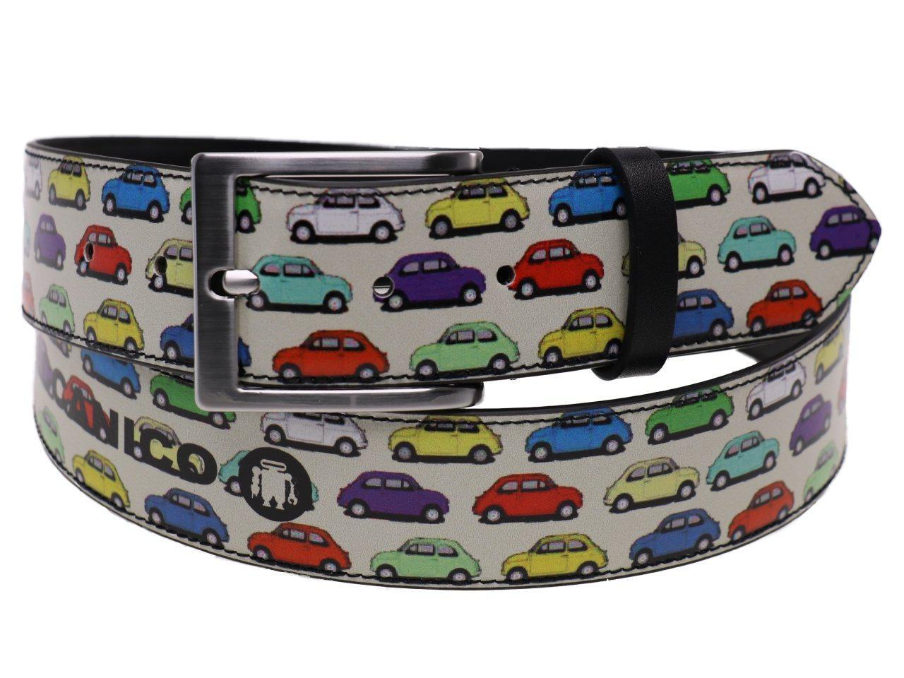 MAN'S BELT OFF WHITE COLOUR WITH PRINT OF THE MYTHICAL FIAT 500 MADE OF LORRY TARPAULIN. - Unique Pieces Paul Meccanico