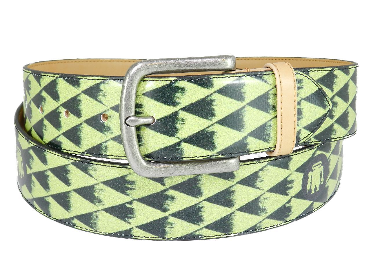MAN'S BELT PAUL MECCANICO. BLACK AND ACID GREEN COLOURS WITH ETHNIC FANTASY. - Unique Pieces Paul Meccanico