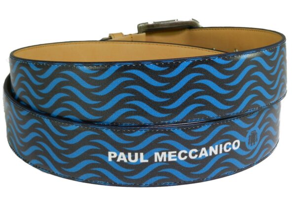 MAN'S BELT PAUL MECCANICO. BLACK AND ROYAL WITH GEOMETRIC FANTASY. - Paul Meccanico