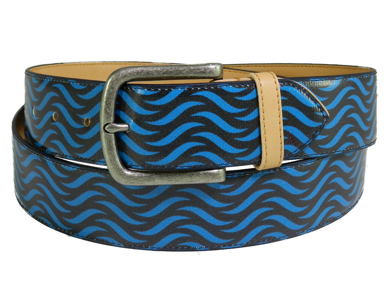 MAN'S BELT PAUL MECCANICO. BLACK AND ROYAL WITH GEOMETRIC FANTASY. - Paul Meccanico