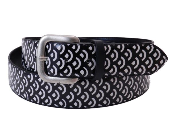 MAN'S BELT PAUL MECCANICO BLACK AND WHITE CIRCULAR FANTASY - Paul Meccanico