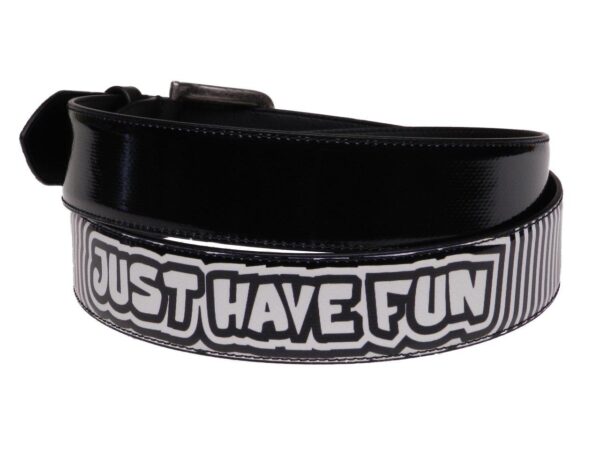 MAN'S BELT PAUL MECCANICO BLACK AND WHITE COLOURS "JUST HAVE FUN" MADE OF LORRY TARPAULIN. - Paul Meccanico