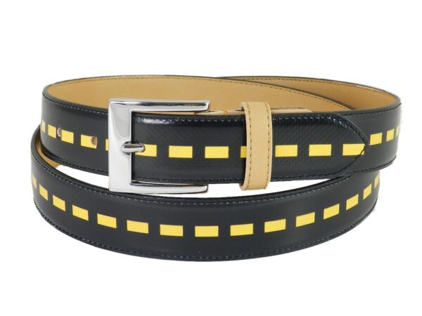 MAN'S BELT PAUL MECCANICO. BLACK AND YELLOW COLOURS WITH ROAD FANTASY. - Paul Meccanico