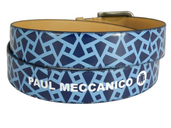 MAN'S BELT PAUL MECCANICO. BLUE AND LIGHT BLUE COLOURS WITH GEOMETRICA FANTASY. - Paul Meccanico