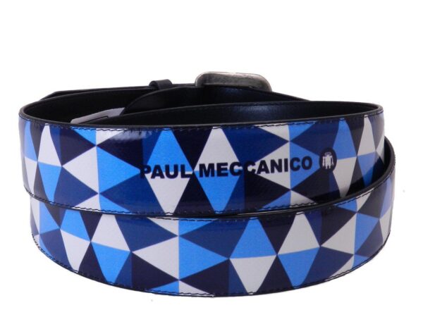 MAN'S BELT PAUL MECCANICO BLUE AND WHITE COLOURS WITH GEOMETRIC FANTASY - Paul Meccanico