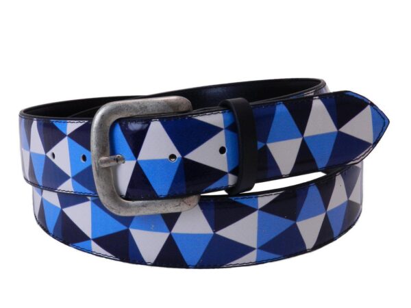 MAN'S BELT PAUL MECCANICO BLUE AND WHITE COLOURS WITH GEOMETRIC FANTASY - Paul Meccanico