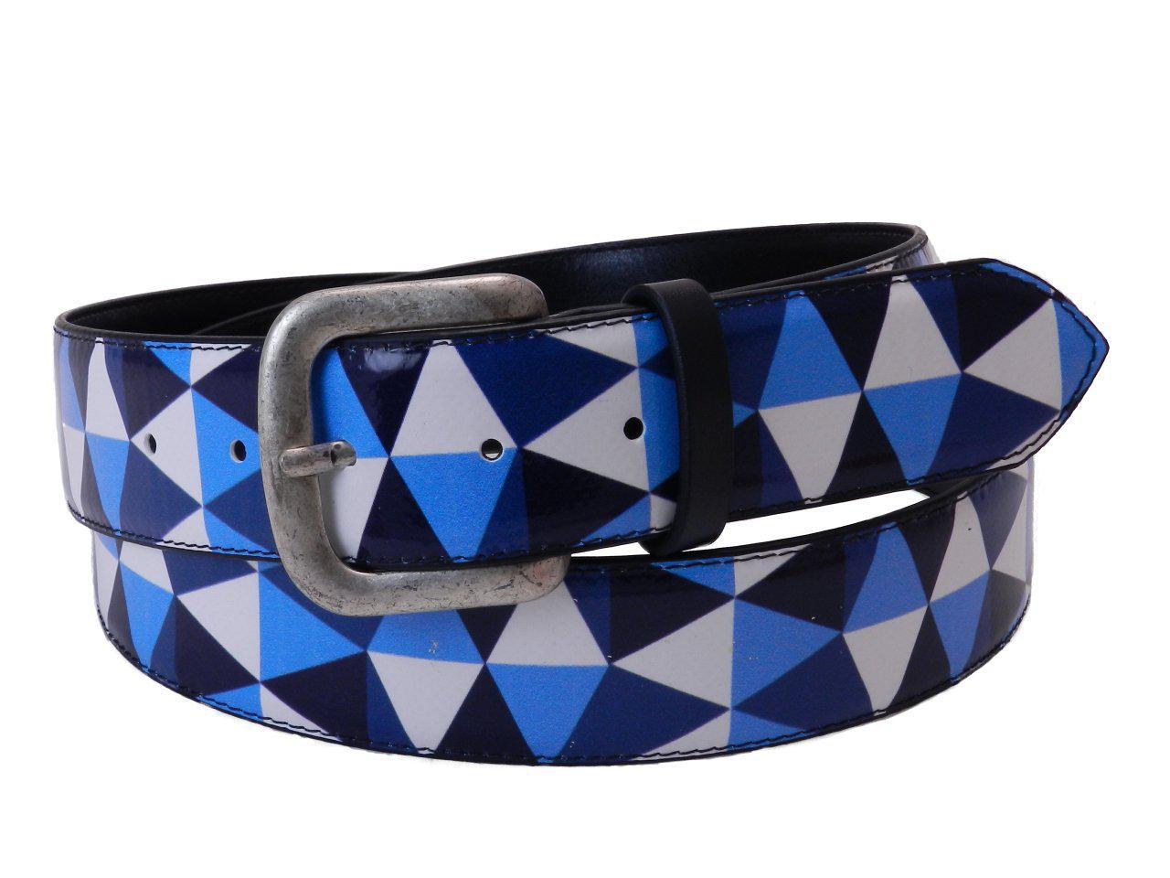 MAN'S BELT PAUL MECCANICO BLUE AND WHITE COLOURS WITH GEOMETRIC FANTASY - Paul Meccanico