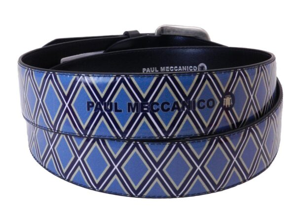 MAN'S BELT PAUL MECCANICO BLUE WITH RHOMBUS FANTASY - Paul Meccanico