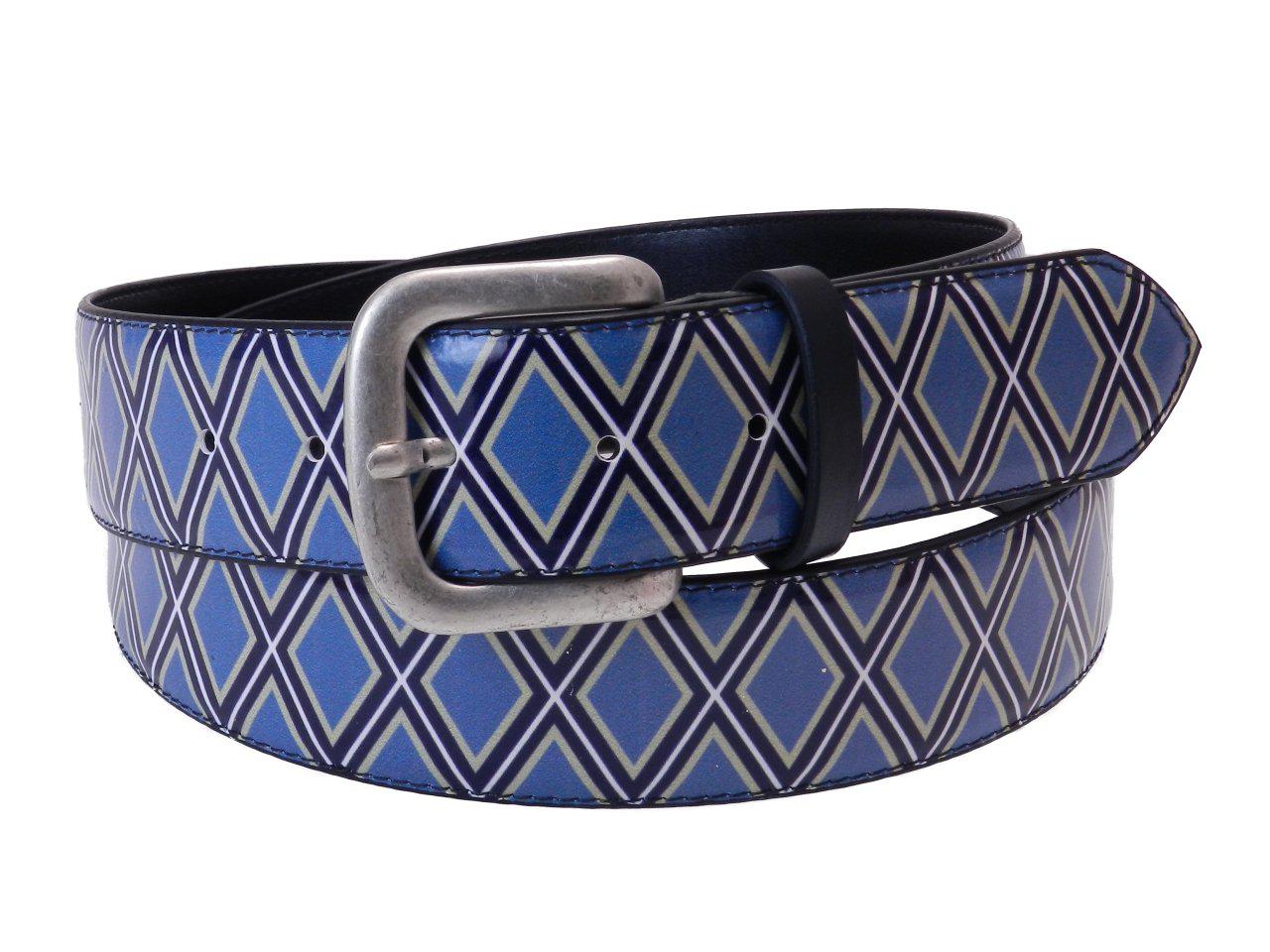 MAN'S BELT PAUL MECCANICO BLUE WITH RHOMBUS FANTASY - Paul Meccanico