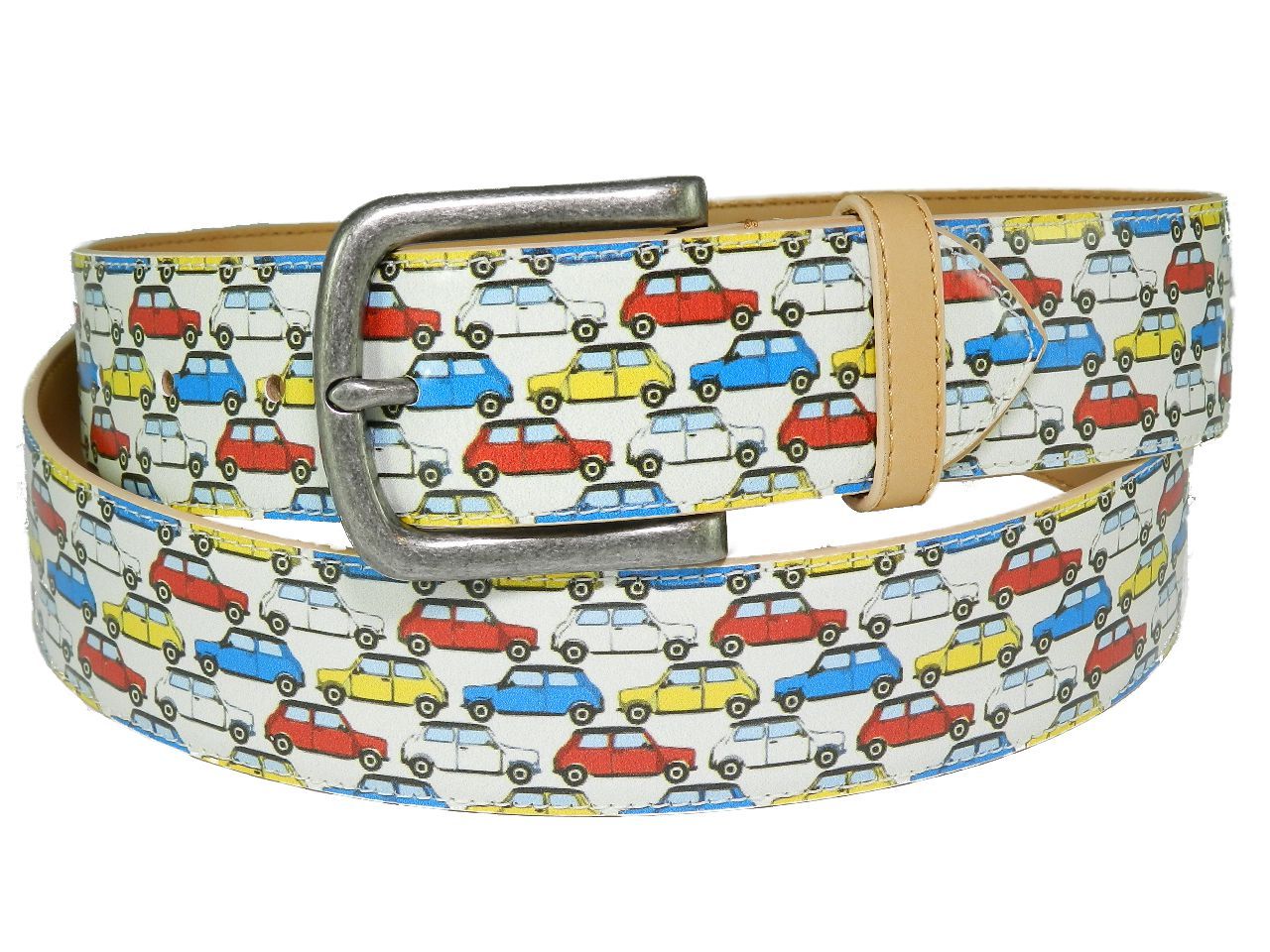 MAN'S BELT PAUL MECCANICO. WHITE COLOUR WITH PRESS CARS. - Paul Meccanico