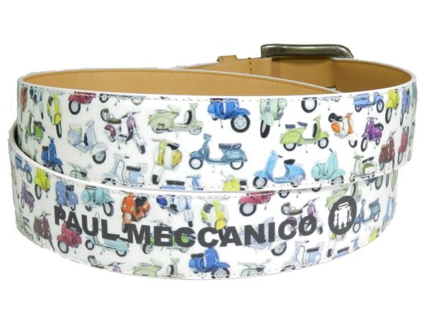 MAN'S BELT PAUL MECCANICO. WHITE COLOUR WITH VESPA FANTASY. - Paul Meccanico
