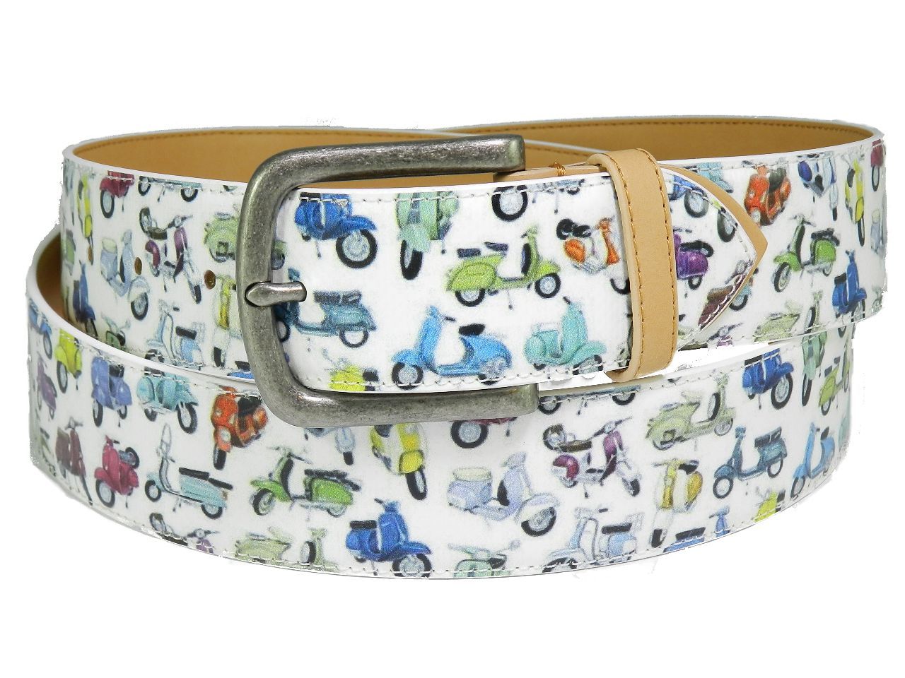 MAN'S BELT PAUL MECCANICO. WHITE COLOUR WITH VESPA FANTASY. - Paul Meccanico