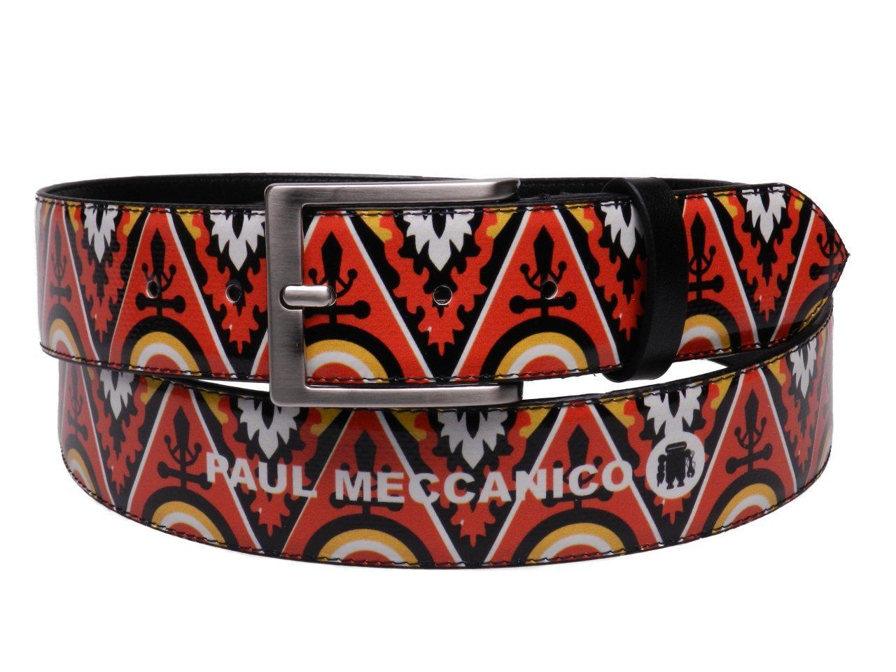 MAN'S BELT RED, BLACK AND YELLOW COLOURS ETHINIC FANTASY MADE OF LORRY TARPAULIN. - Unique Pieces Paul Meccanico