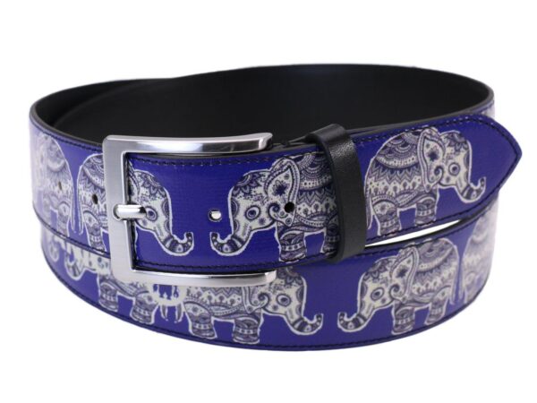 MAN'S BELT ROYAL COLOUR "ELEPHANTS" MADE OF LORRY TARPAULIN. - Unique Pieces Paul Meccanico