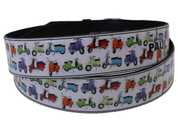 MAN'S BELT WHITE COLOUR WITH PRINT OF THE MYTHICAL "VESPA" MADE OF LORRY TARPAULIN. - Unique Pieces Paul Meccanico