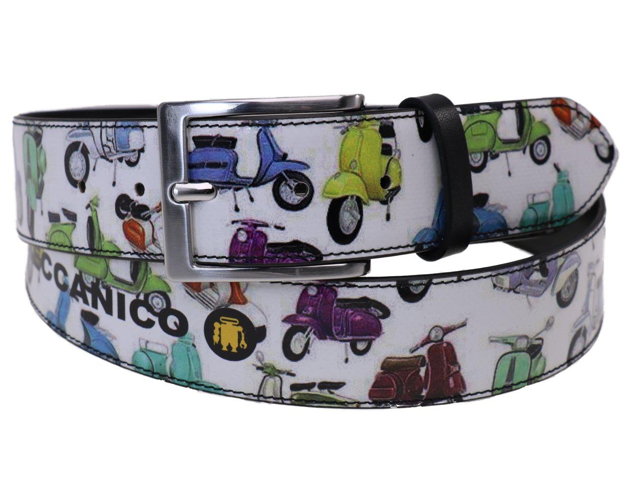 MAN'S BELT WHITE COLOUR WITH PRINT OF THE MYTHICAL "VESPA" MADE OF LORRY TARPAULIN. - Unique Pieces Paul Meccanico