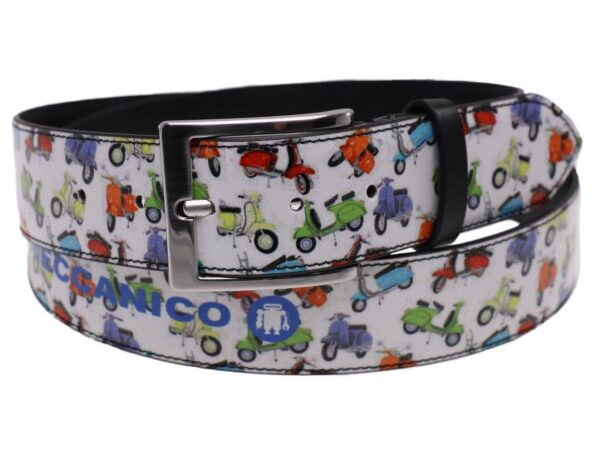 MAN'S BELT WHITE COLOUR WITH PRINT OF THE MYTHICAL "VESPA" MADE OF LORRY TARPAULIN. - Unique Pieces Paul Meccanico