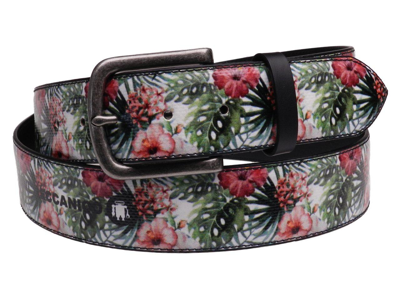 MAN'S BELT WHITE COLOUR WITH TROPICAL FLOWERS MADE OF LORRY TARPAULIN. - Unique Pieces Paul Meccanico