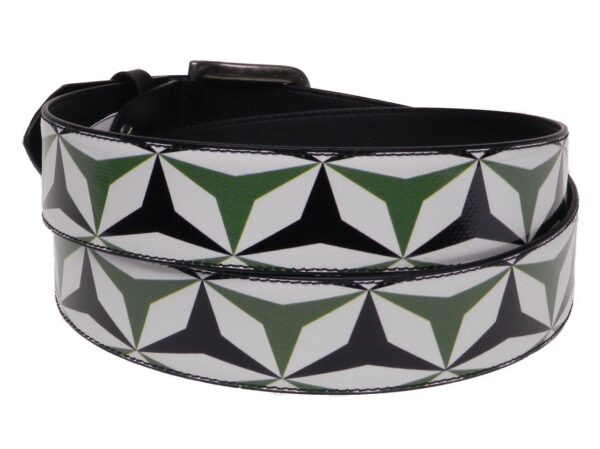 MAN'S BELT WHITE, GREEN AND BLACK COLOURS GEOMETRICA FANTASY MADE OF LORRY TARPAULIN. - Paul Meccanico