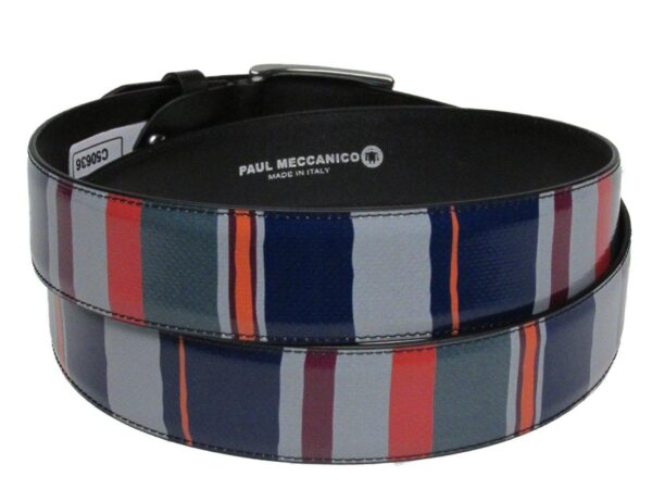 MAN'S BELT WITH MULTICOLOR LINES MADE OF LORRY TARPAULIN. - Paul Meccanico