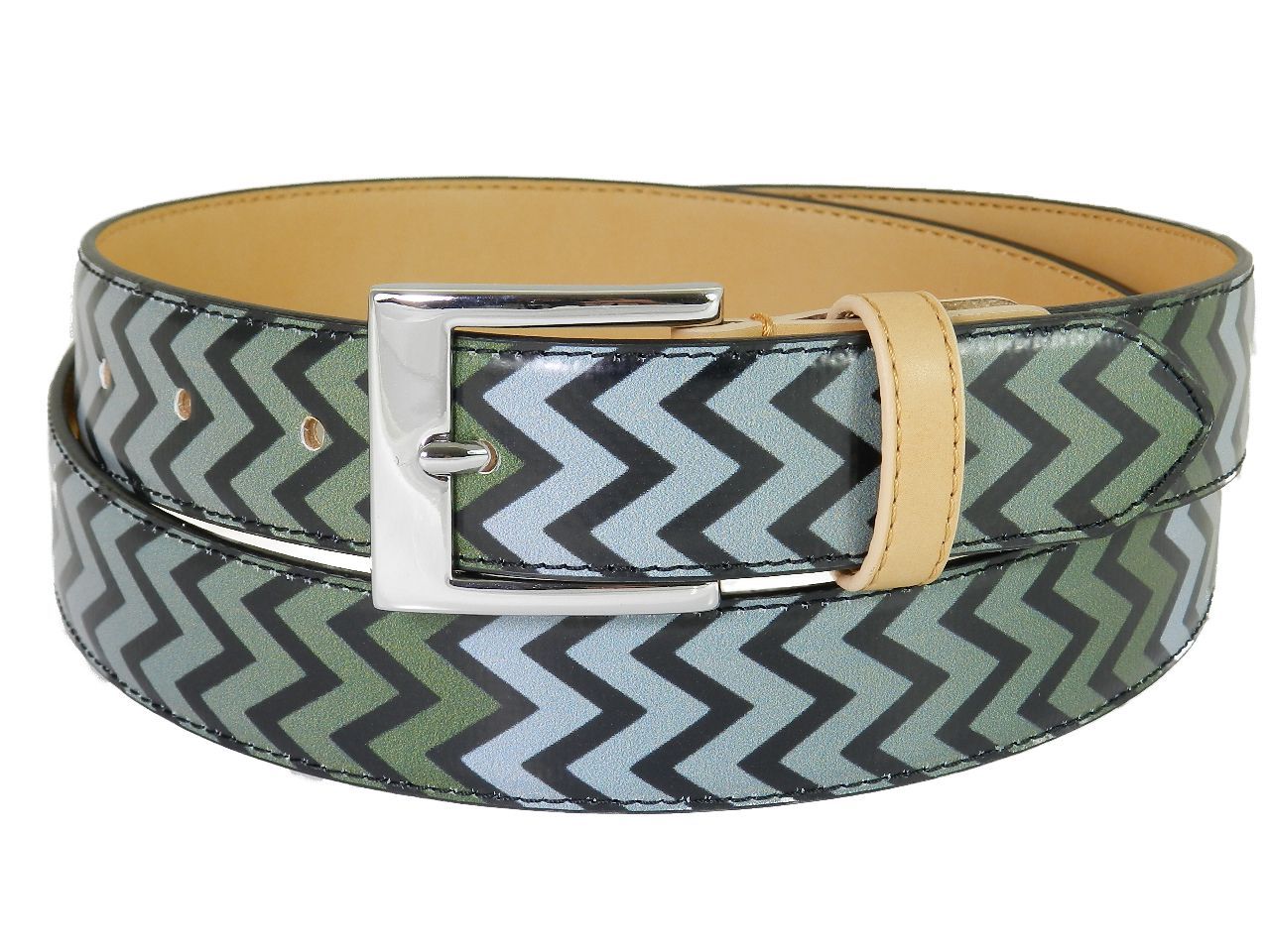 MAN'S OR WOMAN'S BELT PAUL MECCANICO. BLACK AND GREEN COLOURS WITH ZIG ZAG FANTASY. - Paul Meccanico