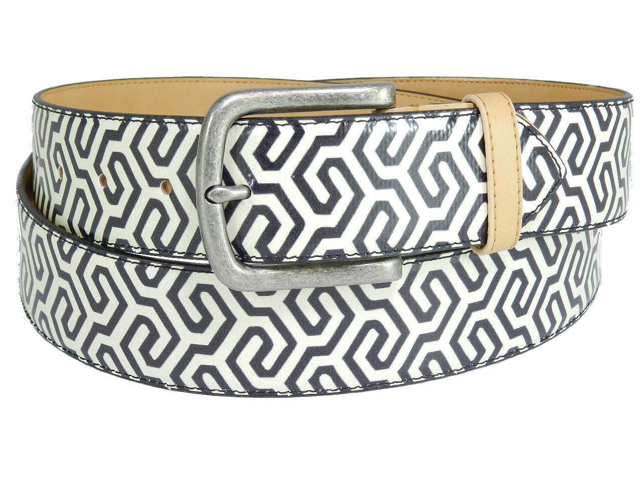 MAN'S OR WOMAN'S BELT PAUL MECCANICO. BLACK AND WHITE WITH GEOMETRIC FANTASY. - Paul Meccanico