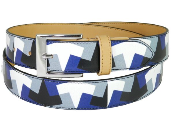 MAN'S OR WOMAN'S BELT PAUL MECCANICO. BLUE, BLACK, GREY AND WHITE COLOURS WITH GEOMETRIC FANTASY. - Paul Meccanico