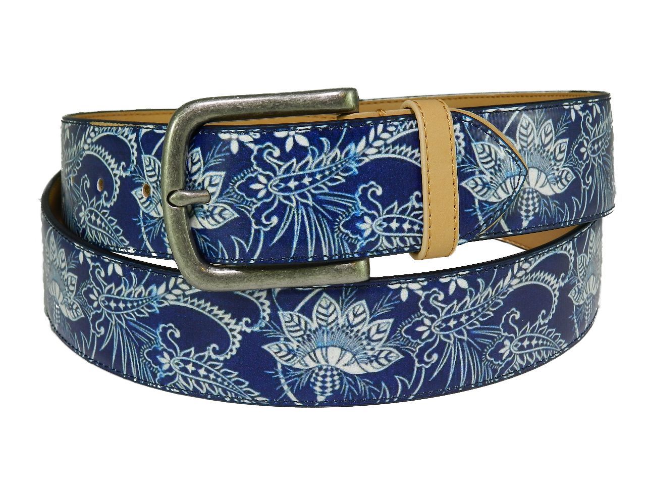 MAN'S OR WOMAN'S BELT PAUL MECCANICO. BLUE COLOUR FLORAL FANTASY. - Paul Meccanico