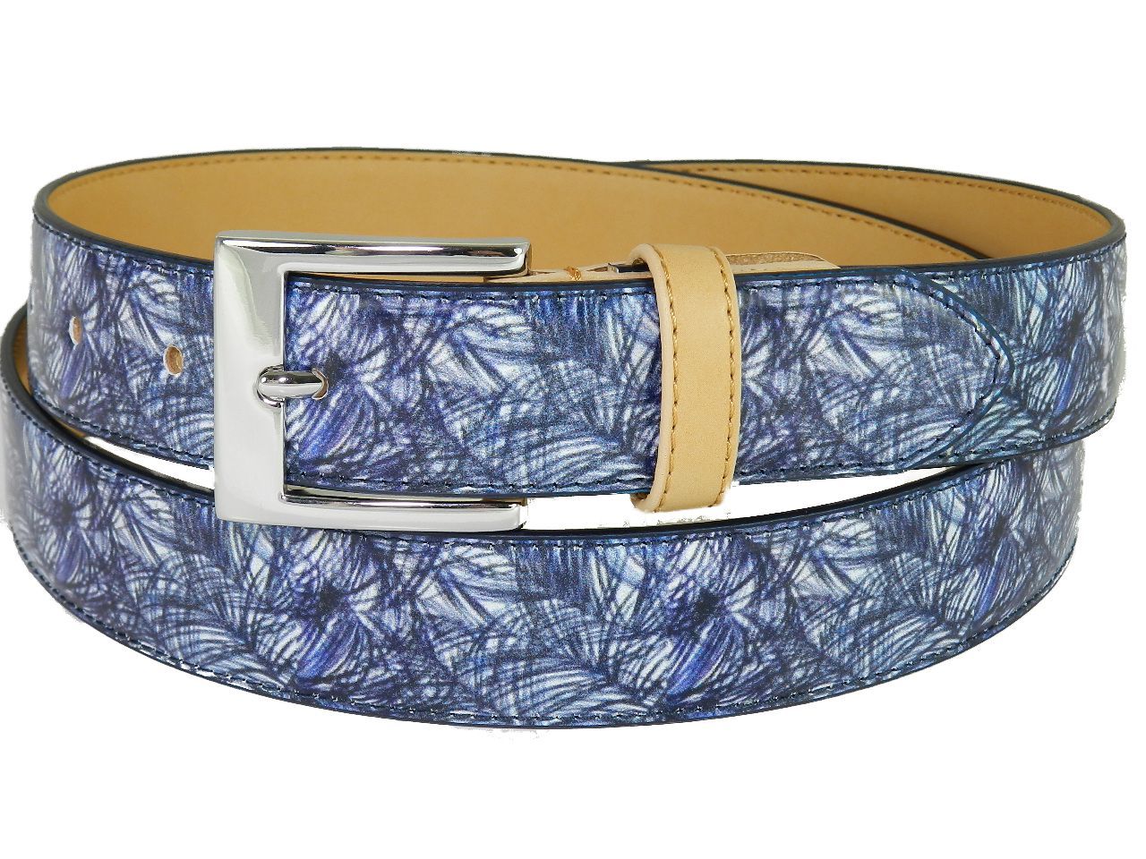 MAN'S OR WOMAN'S BELT PAUL MECCANICO. BLUE COLOUR WHIT PALM FANTASY. - Paul Meccanico