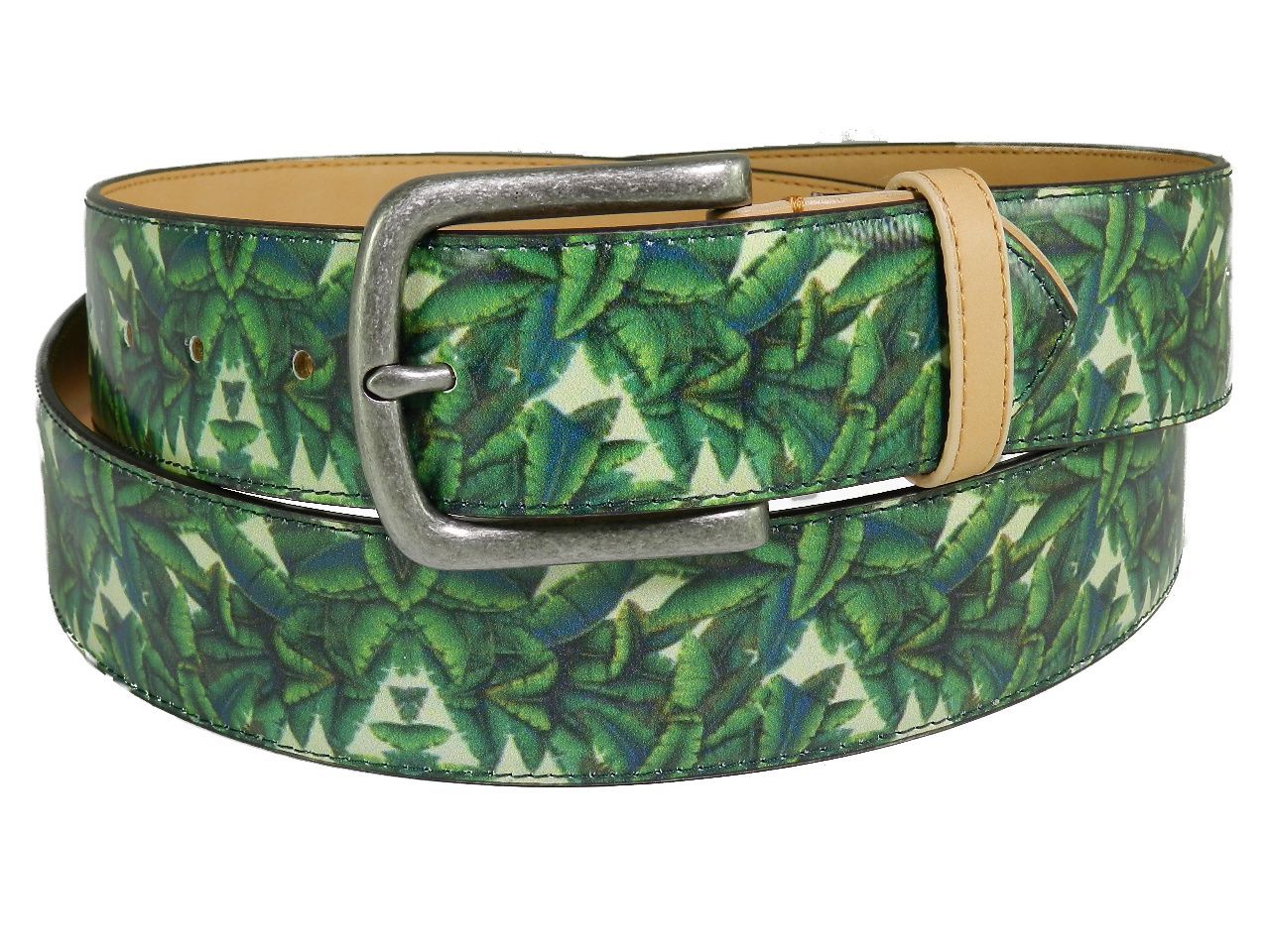 MAN'S OR WOMAN'S BELT PAUL MECCANICO. GREEN COLOUR WITH PALM FANTASY. - Paul Meccanico