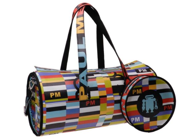 MAXI BOSTON BAG FOR GYM MADE OF SOFT SYNTHETIC LEATHER. MODEL ROLLING MULTICOLOR WITH GEOMETRIC FANTASY. - Unique Pieces Paul Meccanico