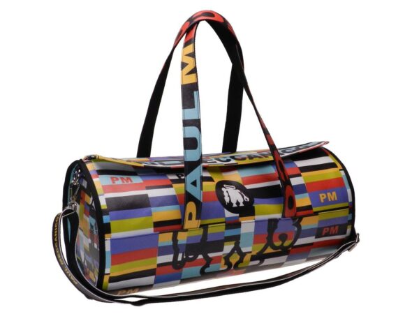 MAXI BOSTON BAG FOR GYM MADE OF SOFT SYNTHETIC LEATHER. MODEL ROLLING MULTICOLOR WITH GEOMETRIC FANTASY. - Unique Pieces Paul Meccanico