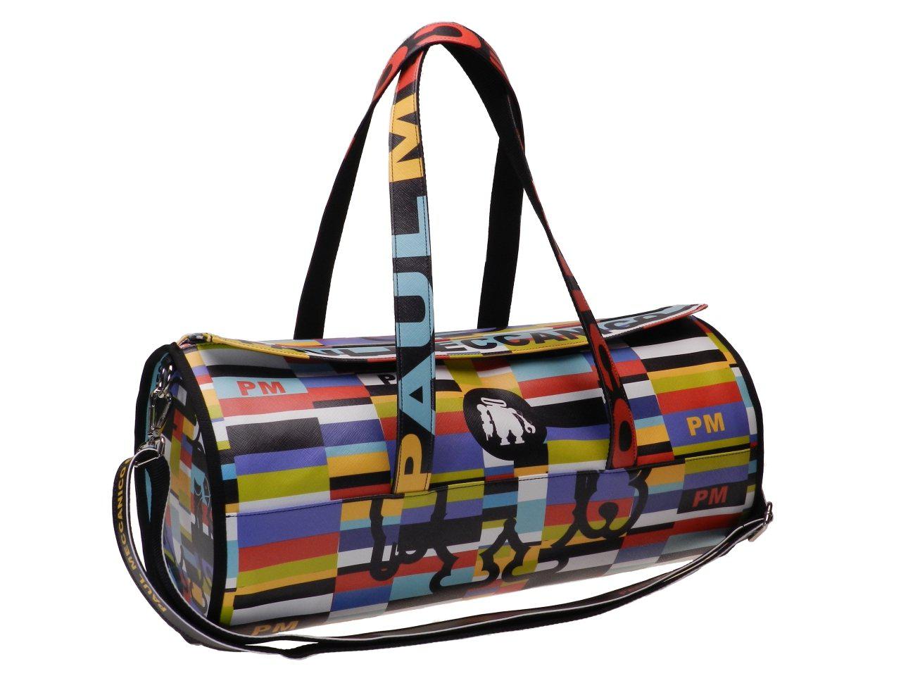 MAXI BOSTON BAG FOR GYM MADE OF SOFT SYNTHETIC LEATHER. MODEL ROLLING MULTICOLOR WITH GEOMETRIC FANTASY. - Unique Pieces Paul Meccanico