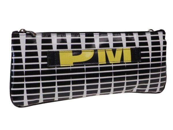 MAXI POCHETTE BLACK AND WHITE COLOUR GEOMETRIC FANTASY. RIBELLA MODEL MADE OF LORRY TARPAULIN. - Unique Pieces Paul Meccanico