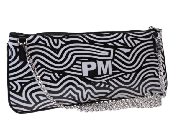 CLUTCH BAG BLACK AND WHITE OPTICAL FANTASY. MODEL RIBELLA MADE OF LORRY TARPAULIN. - Unique Pieces Paul Meccanico