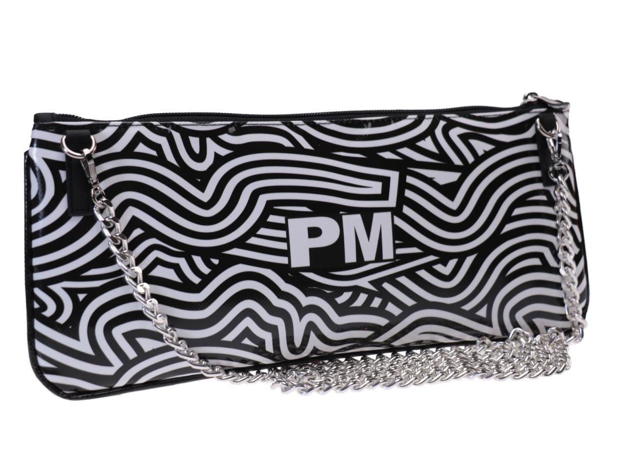 CLUTCH BAG BLACK AND WHITE OPTICAL FANTASY. MODEL RIBELLA MADE OF LORRY TARPAULIN. - Unique Pieces Paul Meccanico