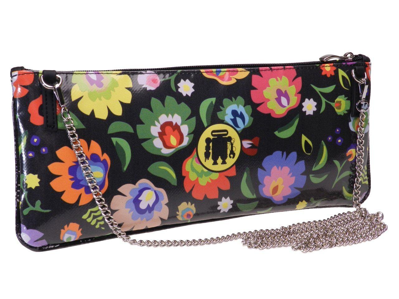 MAXI POCHETTE BLACK COLOUR FLORAL FANTASY. RIBELLA MODEL MADE OF LORRY TARPAULIN. - Unique Pieces Paul Meccanico