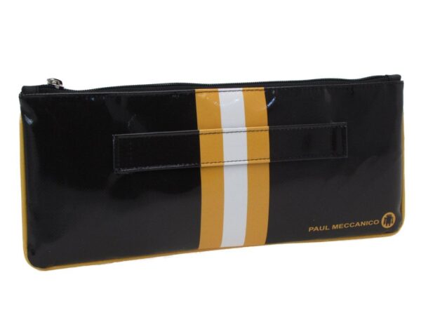 CLUTCH BAG BLACK, ORANGE AND WHITE. MODEL RIBELLA MADE OF LORRY TARPAULIN. - Unique Pieces Paul Meccanico
