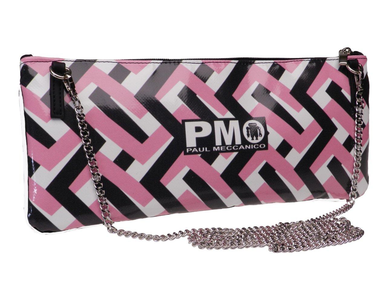 MAXI POCHETTE BLACK, PINK AND WHITE WITH WEAVING PATTERN. RIBELLA MODEL MADE OF LORRY TARPAULIN. - Unique Pieces Paul Meccanico