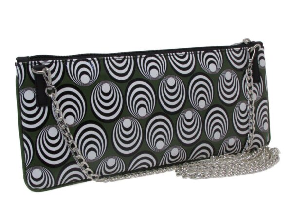 CLUTCH BAG BLACK, WHITE AND DARK GREEN WITH OPTICAL PRINT. MODEL RIBELLA MADE OF LORRY TARPAULIN. - Unique Pieces Paul Meccanico