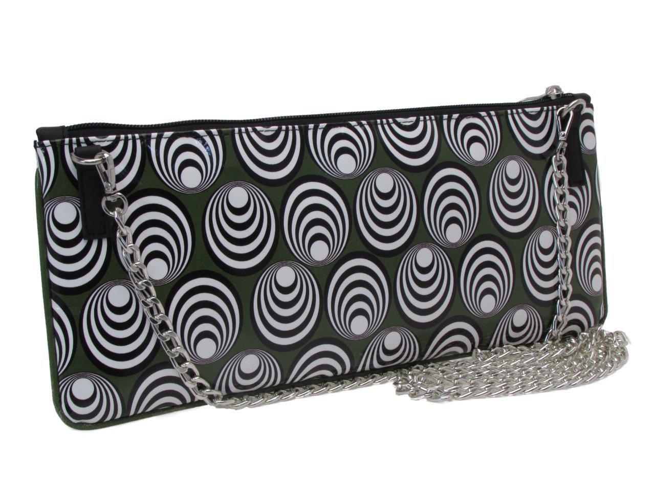 CLUTCH BAG BLACK, WHITE AND DARK GREEN WITH OPTICAL PRINT. MODEL RIBELLA MADE OF LORRY TARPAULIN. - Unique Pieces Paul Meccanico