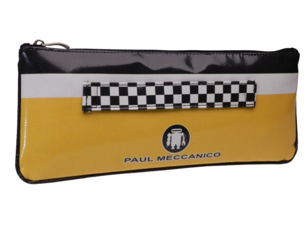CLUTCH BAG YELLOW, BLACK AND WHITE. MODEL RIBELLA MADE OF LORRY TARPAULIN. ARTICLE SLIGHTLY STAINED ON THE FRONT. - Unique Pieces Paul Meccanico